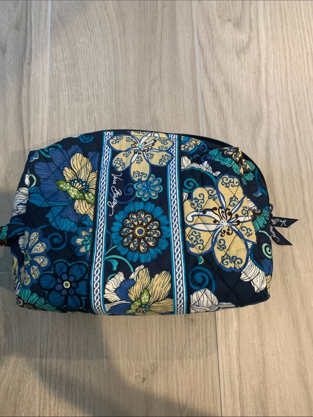 Vera Bradley Navy, Yellow & Teal Quilted Floral Cosmetic Pouch